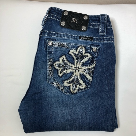 Miss Me Stretchy Distressed Detail Mid Rise Skinny Medium Wash Jeans  29 - Picture 8 of 15